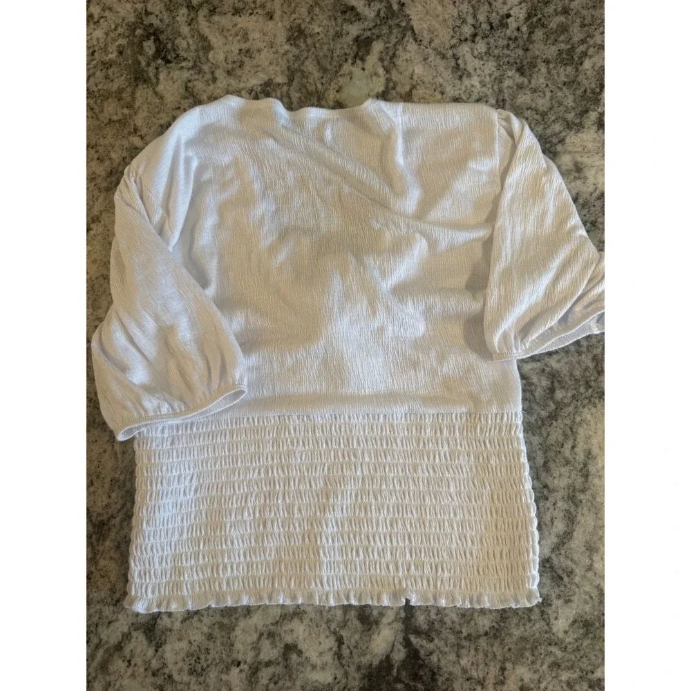 Abercrombie‎ & Fitch White Tie Front Smocked Puff Sleeve Top Medium